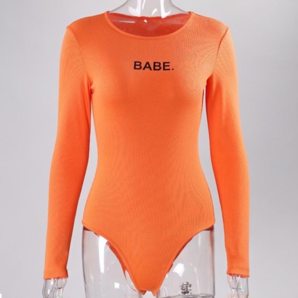 “BABE” Hot Orange Bodysuit - Picture 5 of 8